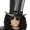Slash Style Black Leather Rockstar Top Hat With Band -PartyPersona Store 03609 rs