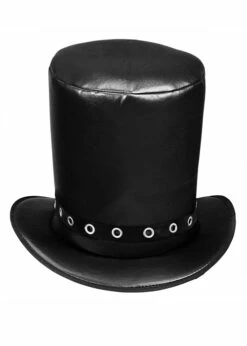 Slash Style Black Leather Rockstar Top Hat With Band -PartyPersona Store 03609 rs 01