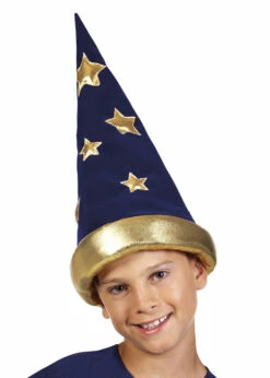 Childrens Size Blue And Gold Wizard Hat