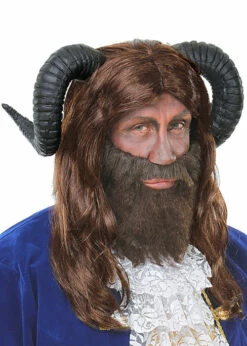 Mens The Beast Style Brown Wig With Horns
