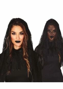 Halloween Gothic Bride Black Lace Veil Headpiece
