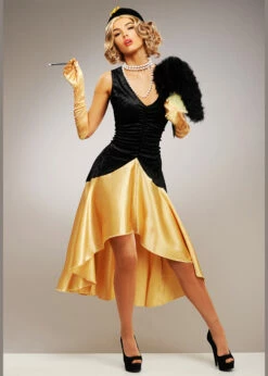 Womens 1920s Long Gold Great Gatsby Costume