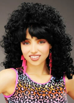 Womens 1980s Big Black Bubble Perm Wig