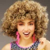 Womens 1980s Brown Blonde Mix Big Hair Wig -PartyPersona Store 1980s big curly blonde mix wig BW715