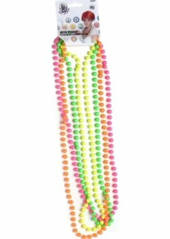 1980s Fancy Dress Neon Beads Necklaces Pk4 -PartyPersona Store 1980s neon beads 02