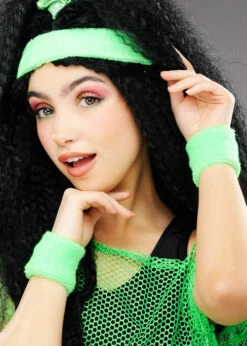 Neon Green 1980s Headband Sweatbands Set