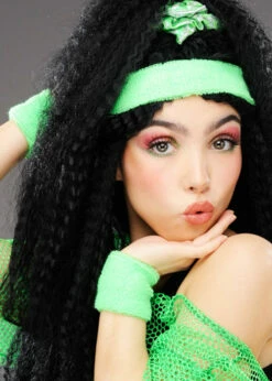 Neon Green 1980s Headband Sweatbands Set -PartyPersona Store 1980s neon green sweatbands 02