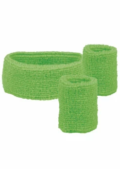 Neon Green 1980s Headband Sweatbands Set -PartyPersona Store 1980s neon green sweatbands 03