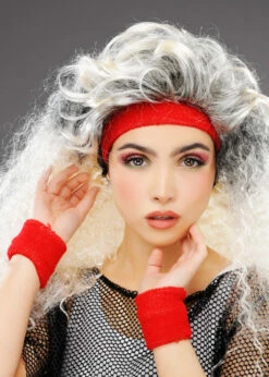 Red 1980s Headband Sweatbands Set