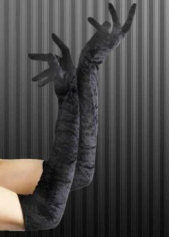 Ladies 1920s Flapper Long Black Velvet Gloves