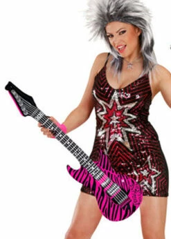 1980s Rock Star Pink Zebra Print Inflatable Guitar -PartyPersona Store 23948rs 02