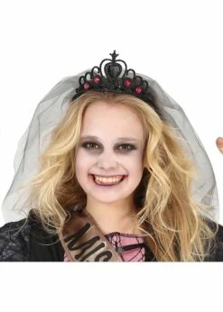Childrens Halloween Black Bride Veil With Tiara