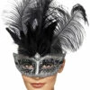 Grey And Black Feather Masquerade Eyemask -PartyPersona Store 27557rs