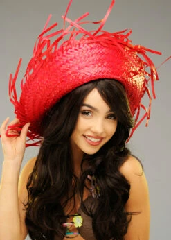 Adult Hawaiian Bright Red Straw Hula Hat