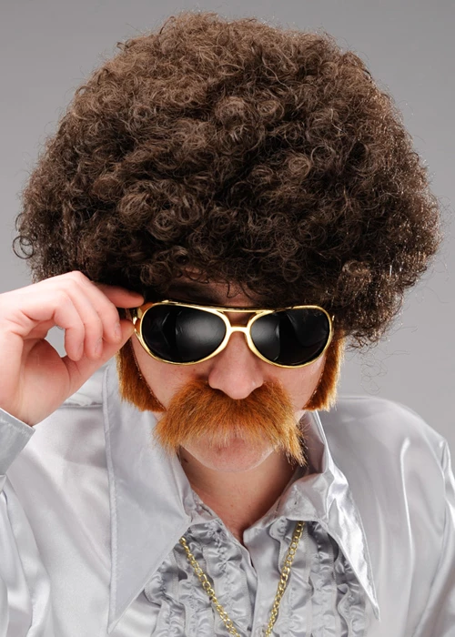 Mens 70s Disco Funky Brown Afro Wig 4 Mens 70s Disco Funky Brown Afro Wig - Image 2