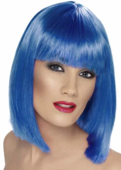 Ladies Blue Short Glam Blunt Bobbed Wig