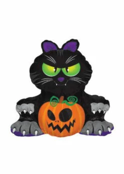 Halloween Evil Black Cat Mini Air Filled Balloon On Stick