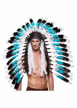 Adult Size Turquoise Blue Indian Chief Feather Headdress