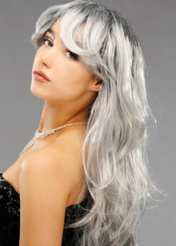Womens Halloween Long Grey Zombie Bride Wig -PartyPersona Store 44256 long grey wig 01