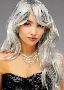 Womens Halloween Long Grey Zombie Bride Wig -PartyPersona Store 44256 long grey wig 02
