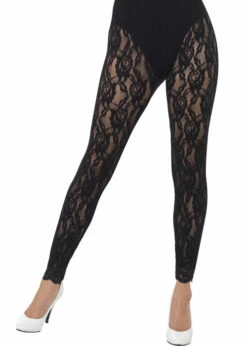 Ladies 1980s Black Lace Footless Tights