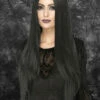 Womens Halloween Deluxe Long Black Witch Wig -PartyPersona Store 45048 deluxe long black morticia wig