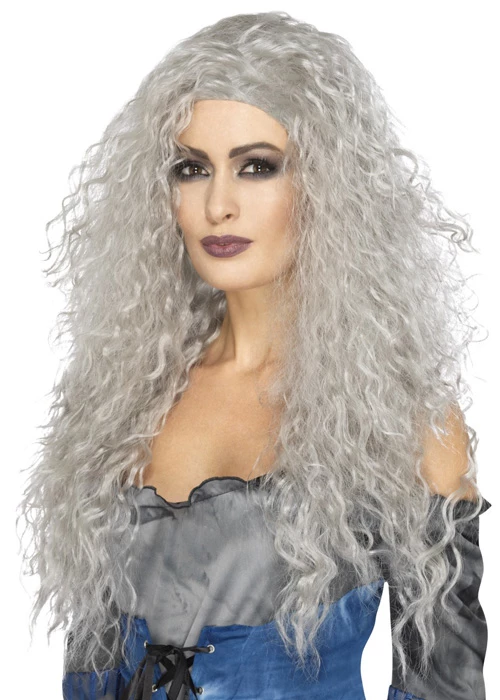 Womens Halloween Grey Curly Banshee Wig 3 Womens Halloween Grey Curly Banshee Wig