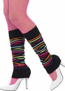 1980s Neon Rainbow And Black Striped Legwarmers
