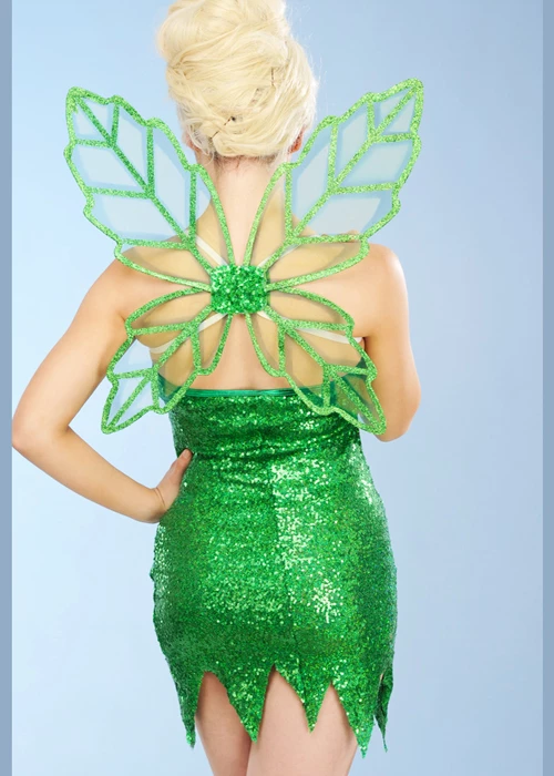 Womens Tinkerbell Style Green Sequin Fairy Costume 7 Womens Tinkerbell Style Green Sequin Fairy Costume - Image 5