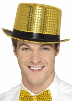 Adult Gold Sequin Sparkle Top Hat -PartyPersona Store 48263 rs 01