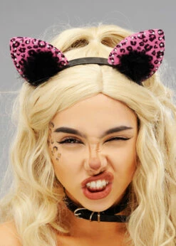 Ladies Sparkle Pink Leopard Ears -PartyPersona Store 5338K pink sparkle leopard ears 01