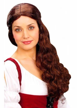 Womens Long Curly Brown Medieval Princess Wig