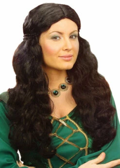 Womens Long Curly Black Medieval Princess Wig