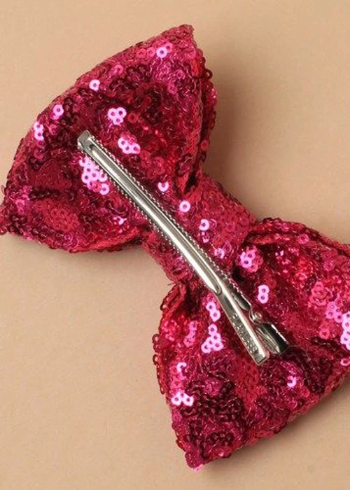 Ladies 1980s Bright Pink Sequin Bow Hair Clip 4 Ladies 1980s Bright Pink Sequin Bow Hair Clip - Image 2