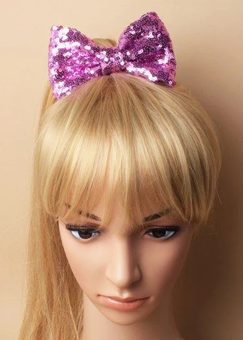 Ladies 1980s Lilac Sequin Bow Hair Clip 3 Ladies 1980s Lilac Sequin Bow Hair Clip