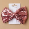 Ladies 1980s Rose Pink Sequin Bow Hair Clip 1 Ladies 1980s Rose Pink Sequin Bow Hair Clip -PartyPersona Store 6674 ppink
