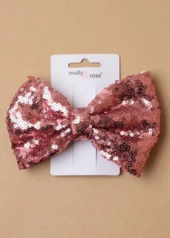 Ladies 1980s Rose Pink Sequin Bow Hair Clip