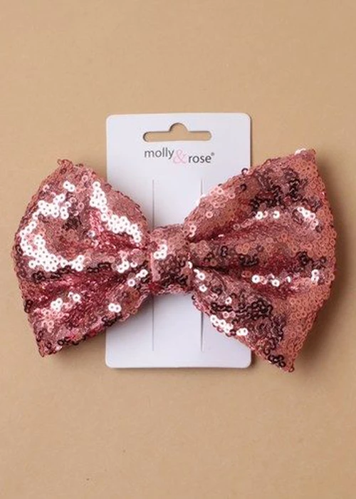Ladies 1980s Rose Pink Sequin Bow Hair Clip 3 Ladies 1980s Rose Pink Sequin Bow Hair Clip