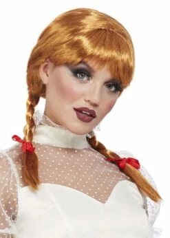 Womens Auburn Plaited Creepy Porcelain Doll Wig