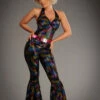 Ladies 1970s Multi-Coloured Sequin Disco Diva Costume -PartyPersona Store 70s bright sequin disco catsuit