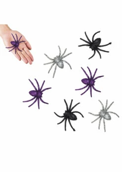 Halloween Party Glitter Spider Decorations Pk6