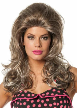 Womens Deluxe 1960s Long Brown Blonde Bouffant Wig