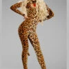 Womens Deluxe Cute Leopard Catsuit Costume -PartyPersona Store 83666 womens leopard costume