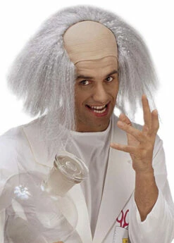 Mens Einstein Headpiece Mad Scientist Bald Head With Grey Hair