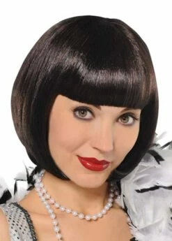 Womens Flapper Girl Black Bob Wig