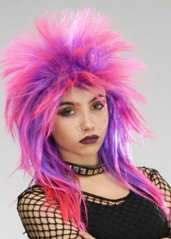80s Punk Pink And Purple Rock Diva Wig