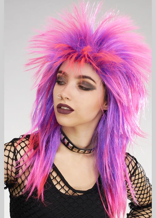 80s Punk Pink And Purple Rock Diva Wig 4 80s Punk Pink And Purple Rock Diva Wig - Image 2