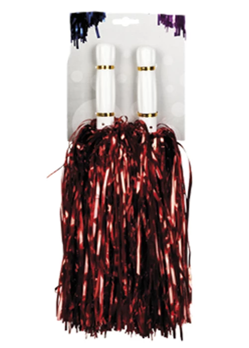 Metallic Red Cheerleader Pom Poms 3 Metallic Red Cheerleader Pom Poms