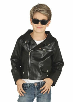 Childrens 1980s Rock N Roll Black Biker Jacket