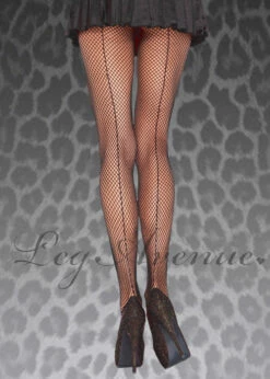 Womens Burlesque Black Back Seamed Fishnet Tights